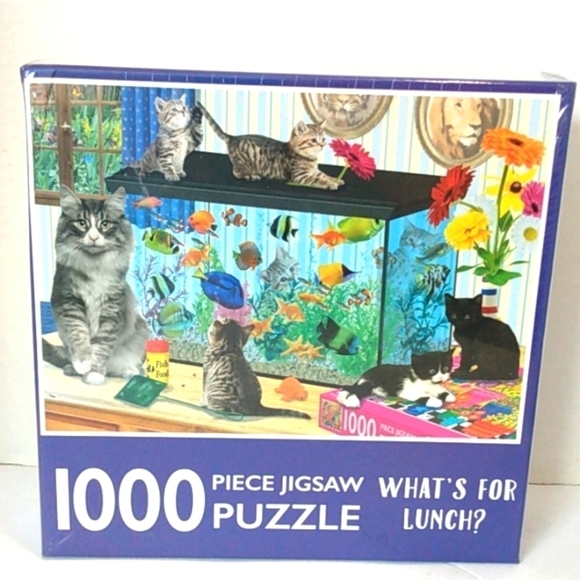 WHAT'S FOR LUNCH CAT AND FISH 1000 PIECE JIGSAW PUZZLE SIZE 27.5 x 19.7 NWT - Picture 1 of 7